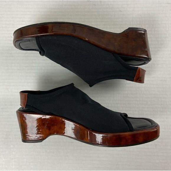 Donald J Pliner Black & Brown Wedged Platform Sole Sling Back Sandals Size 7.5N - Picture 7 of 12